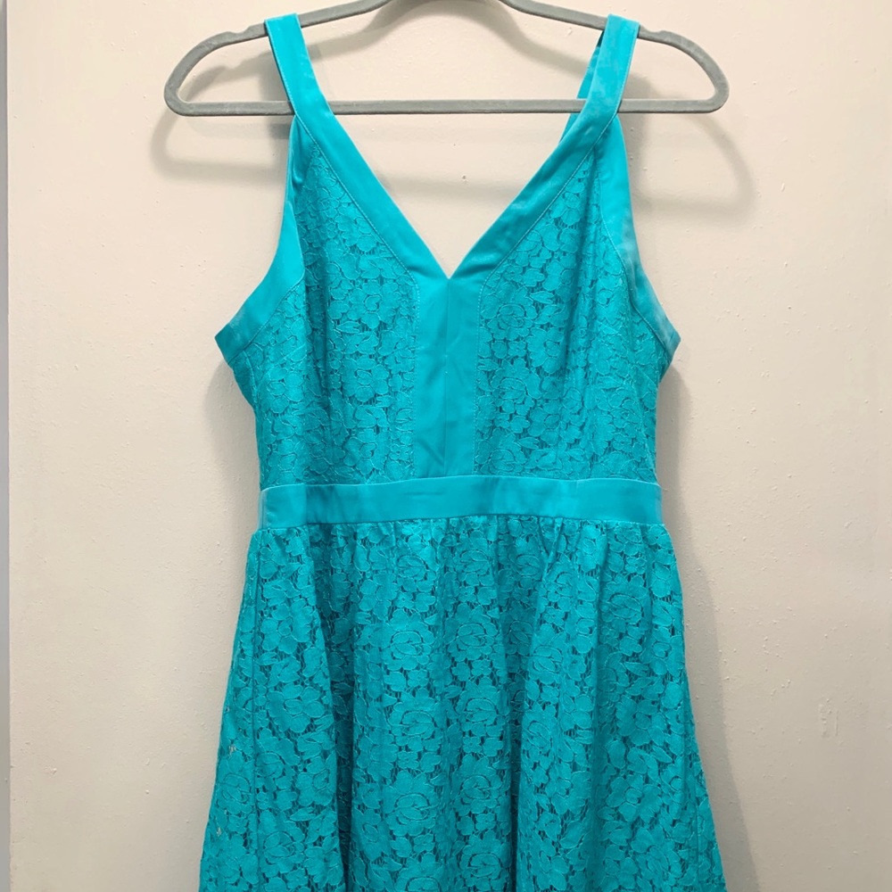 Aqua Teal Women’s A-Line V-Neck Flattering Dress